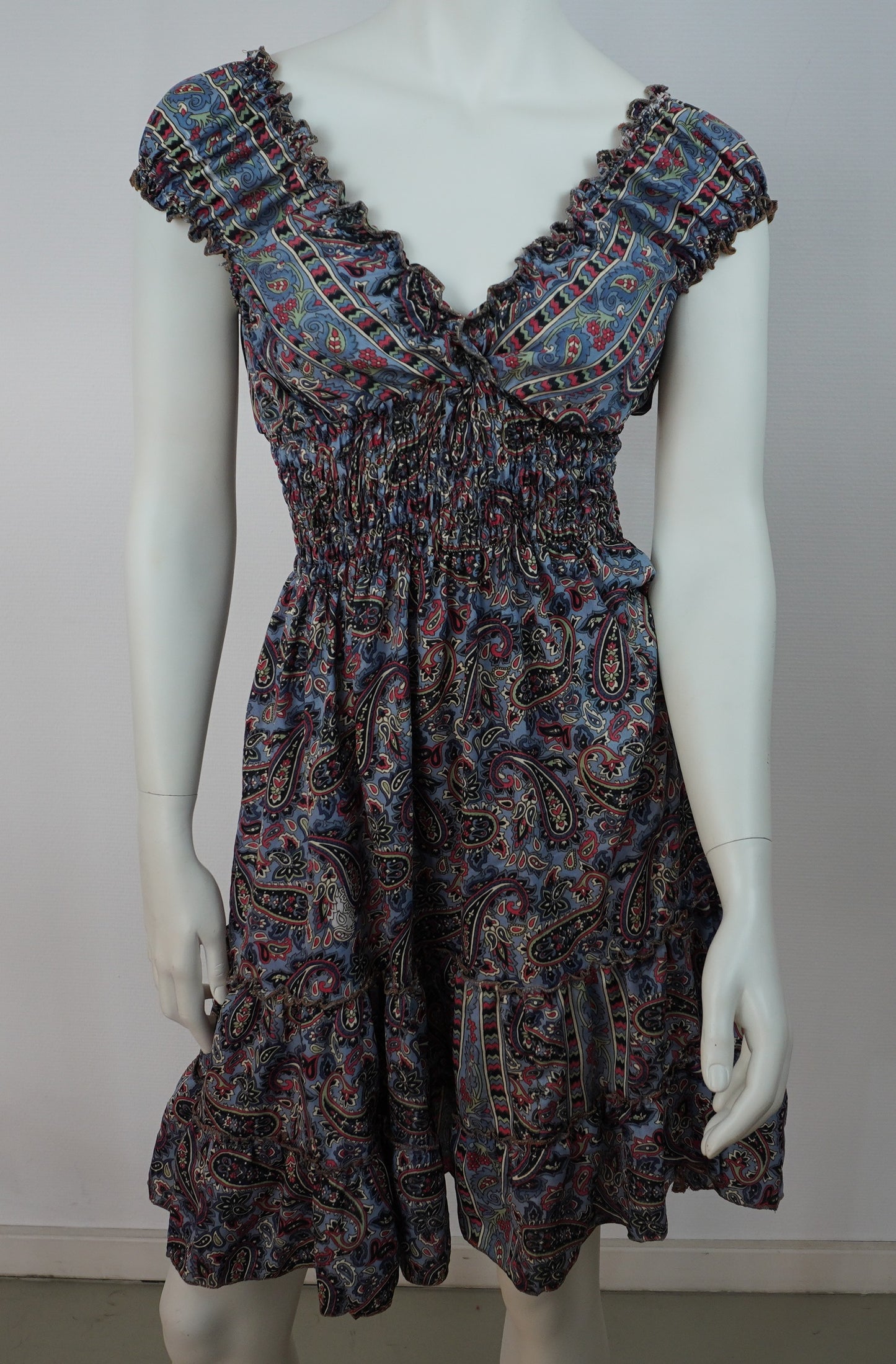 Boho Paisley Sommerkleid Mini – Multicolor Blau/Rot