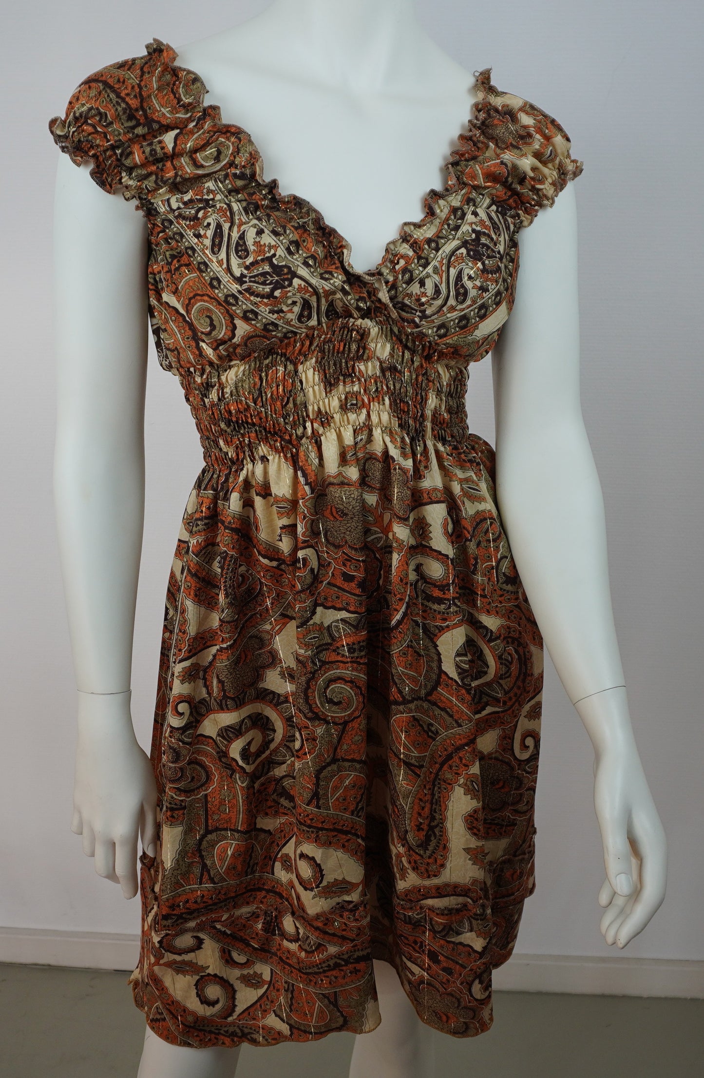 Boho Paisley Sommerkleid Mini – Multicolor Braun/Orange