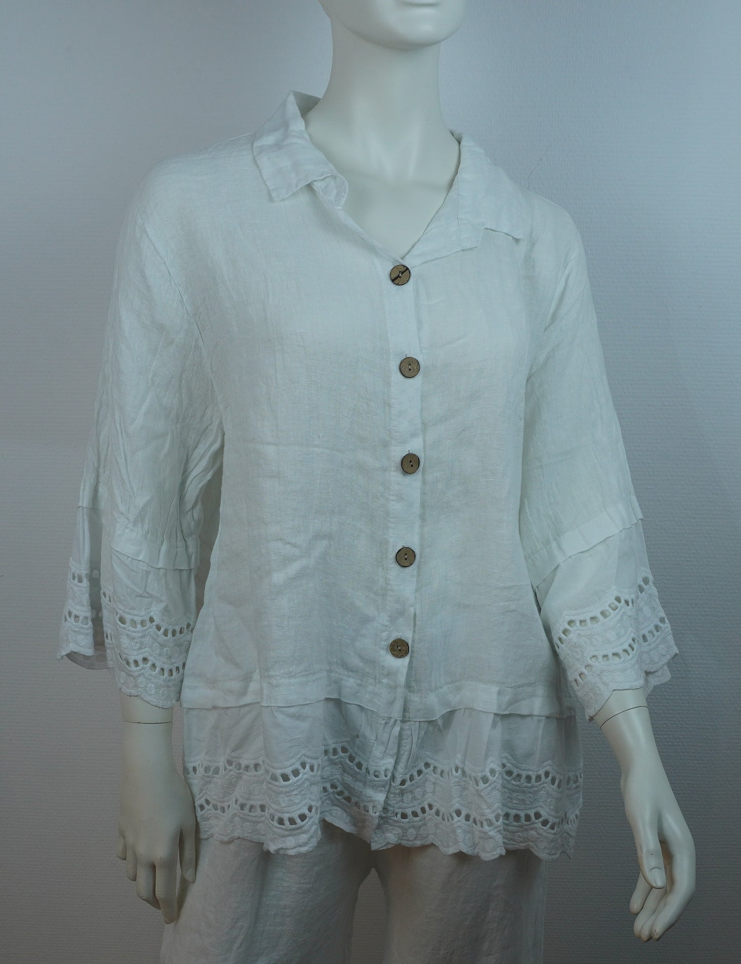 Leinen Bluse „Bianca Italia“ - Weiß (One Size, 100% Leinen)
