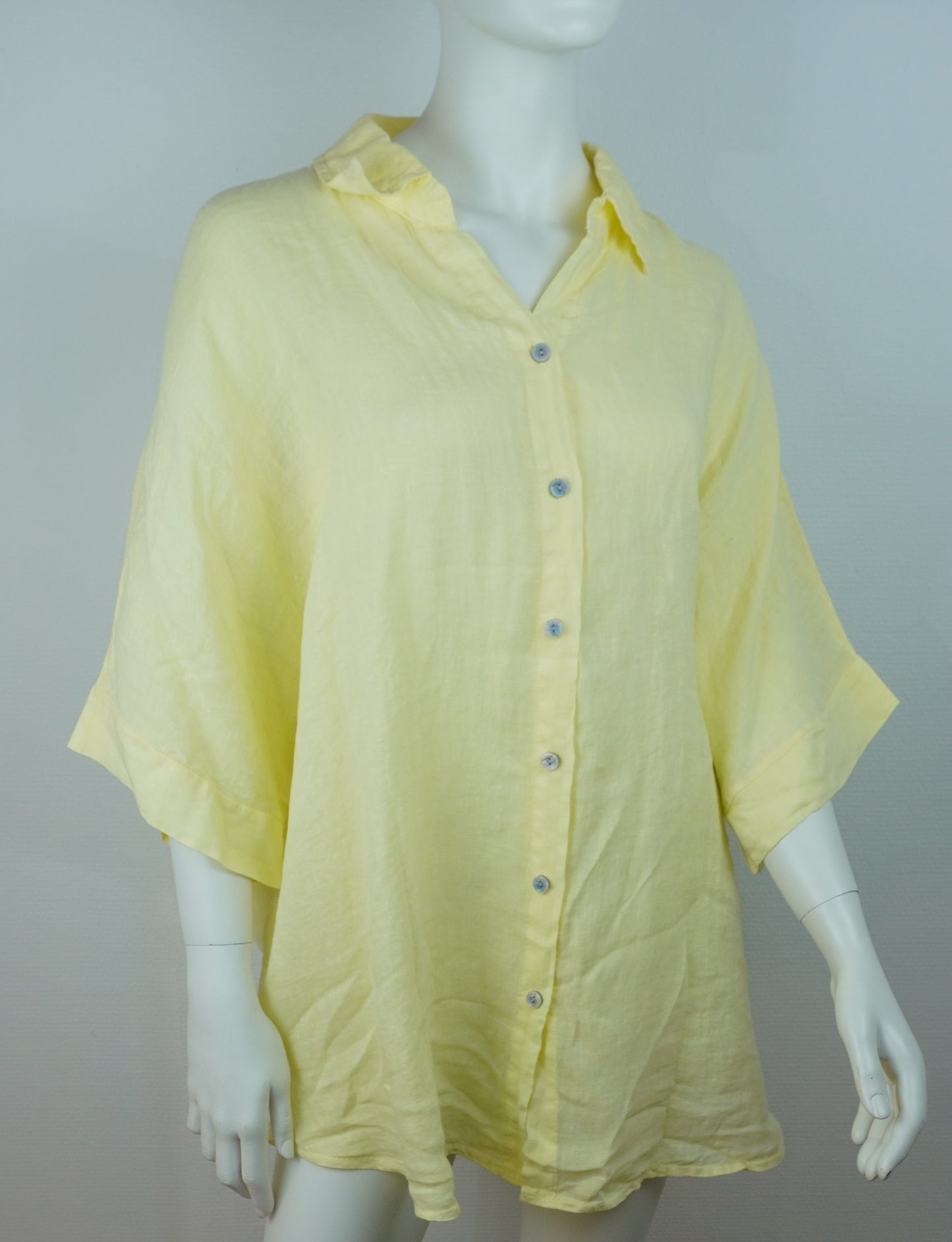 Leinenbluse Gelb – Knopfleiste, Locker Fallend, Oversize Sommerlook