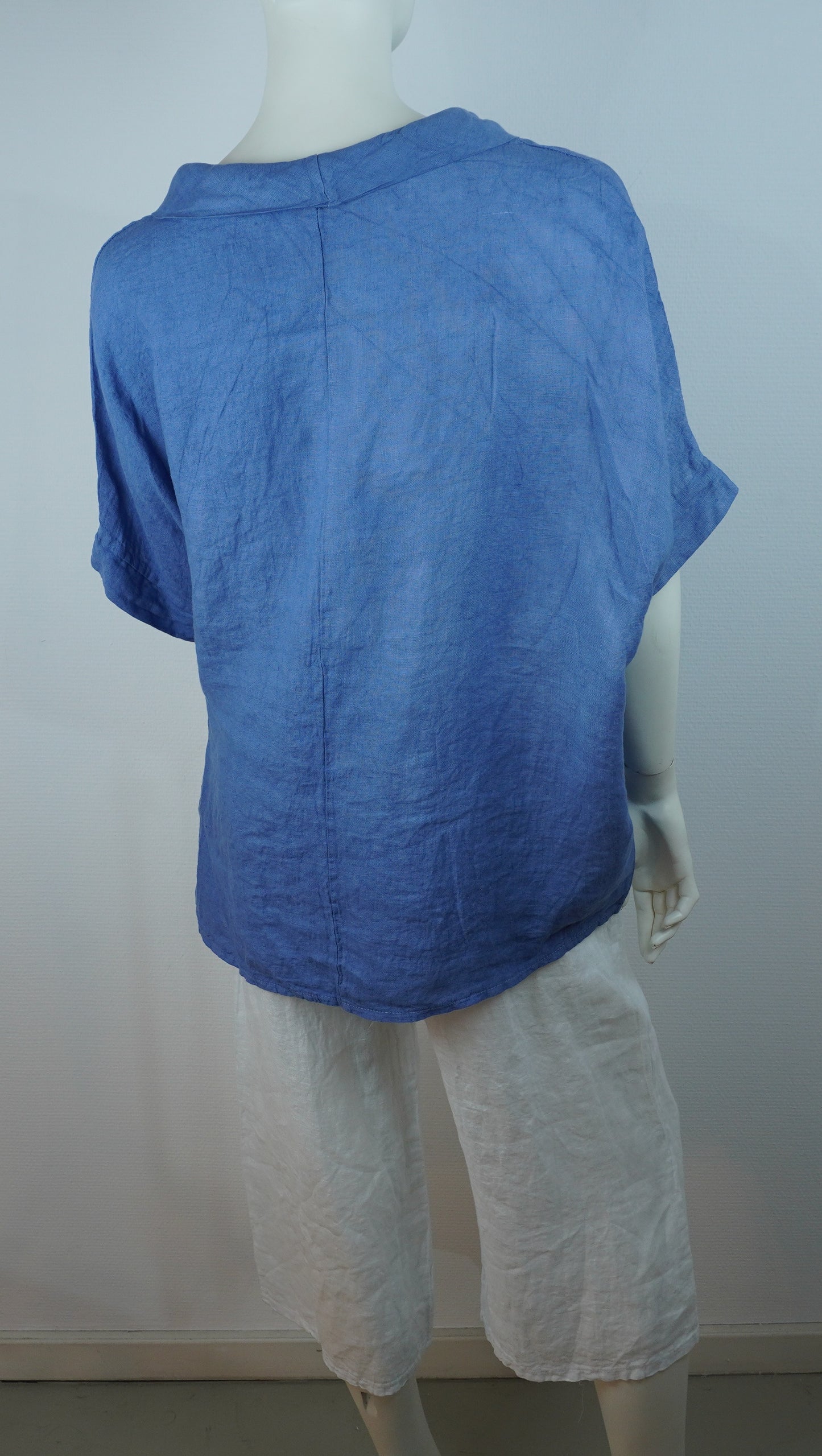 Leinen-Oberteil Blau – Kurzarm, Locker Fallend, Sommer Basic