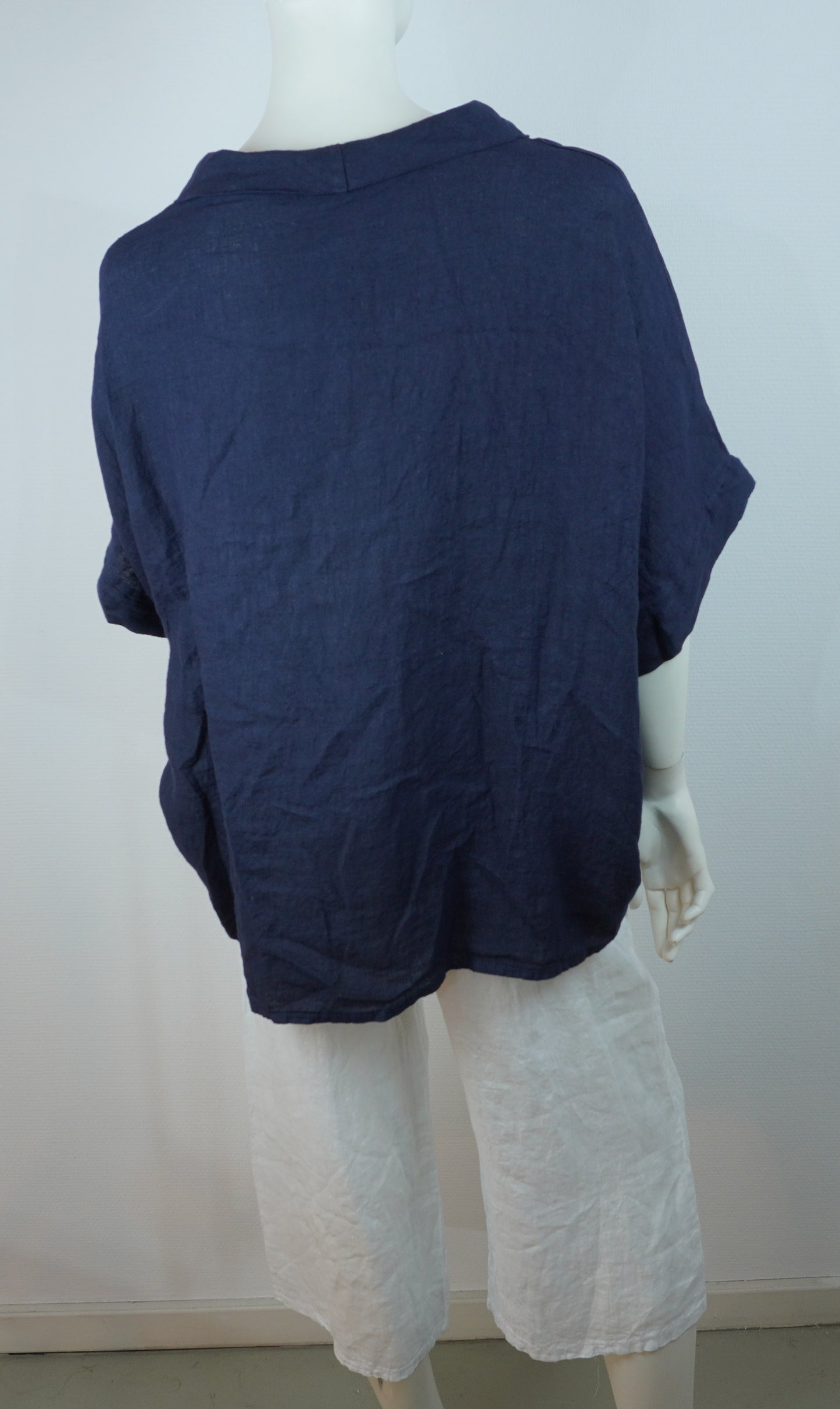 Leinen-Oberteil Navy – Kurzarm, Locker Fallend, Sommer Basic