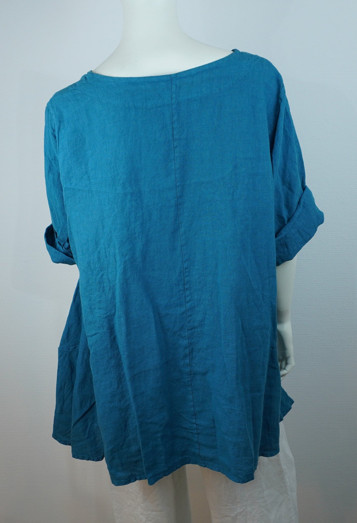 Türkisblaues Leinen-Oberteil – Langarm, Locker Fallend, Sommerlook