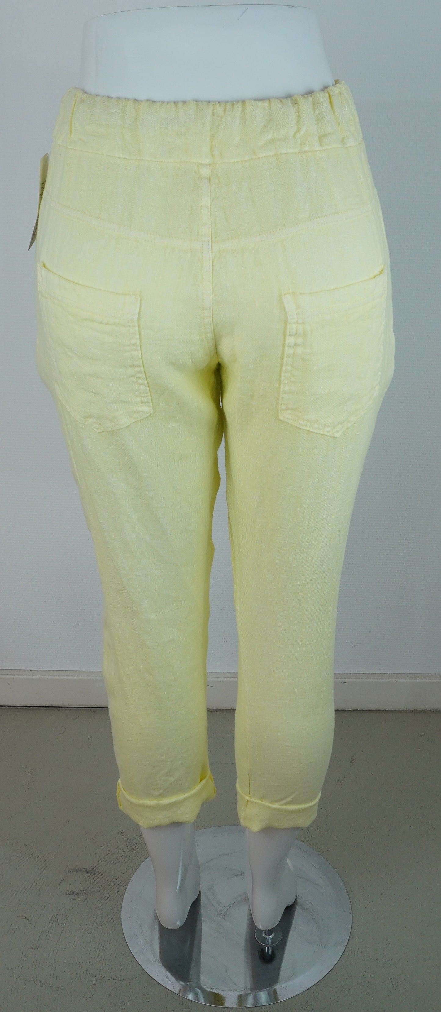 Caprihose 100% Leinen – Zitronengelb, elastischer Bund, Sommerlook