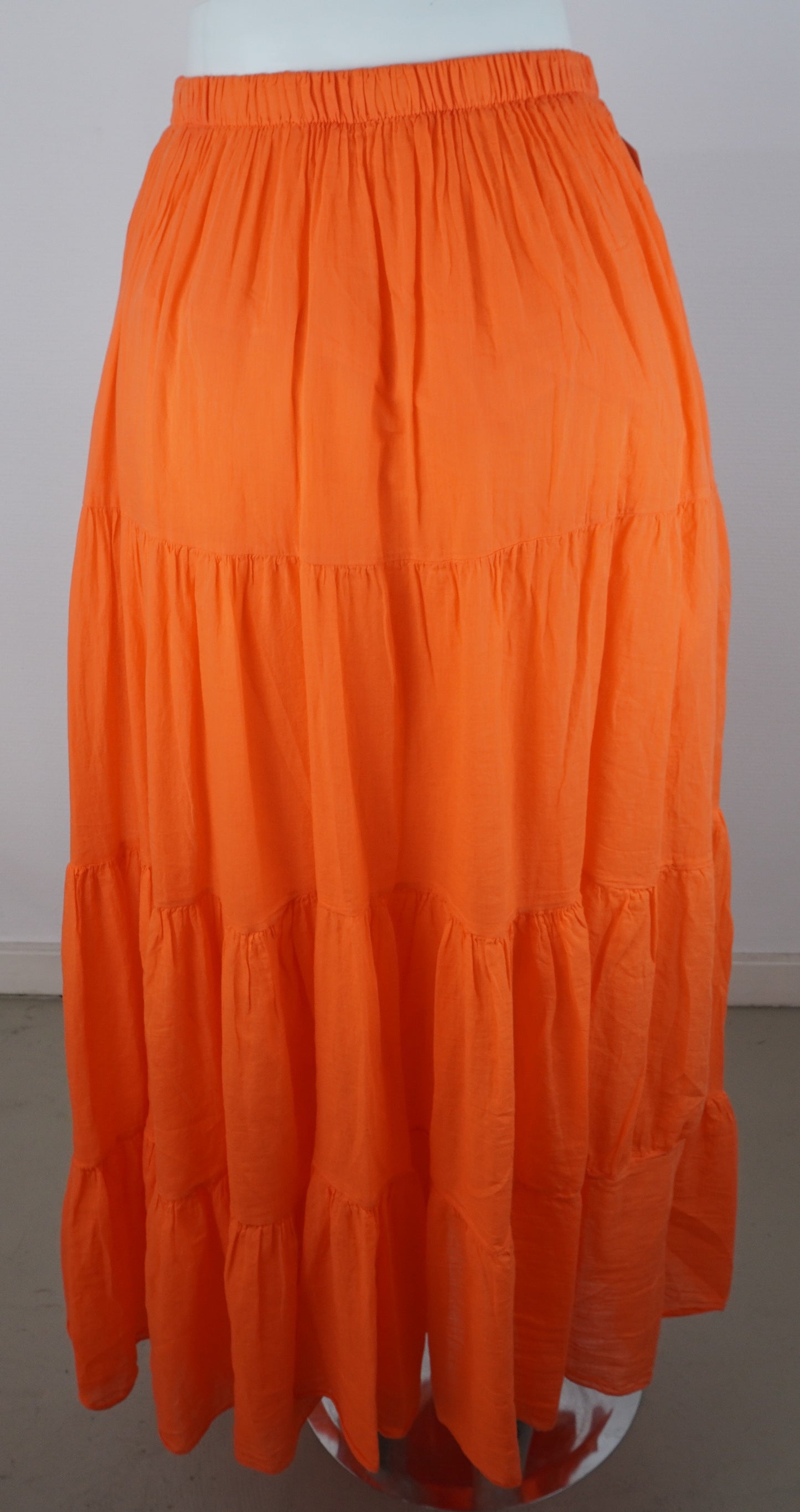 Sommerrock 100% Viskose – Orange, Stufenrock mit Gummibund