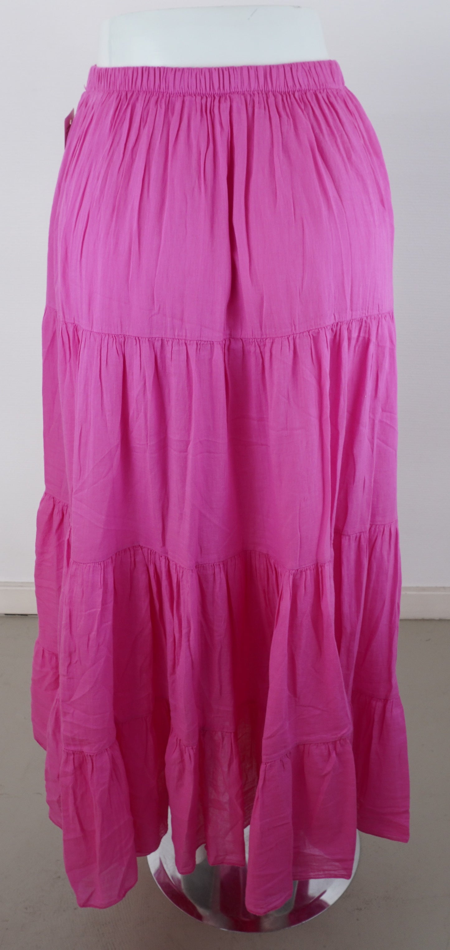 Sommerrock 100% Viskose – Pink/Fuchsia, Stufenrock mit Gummibund