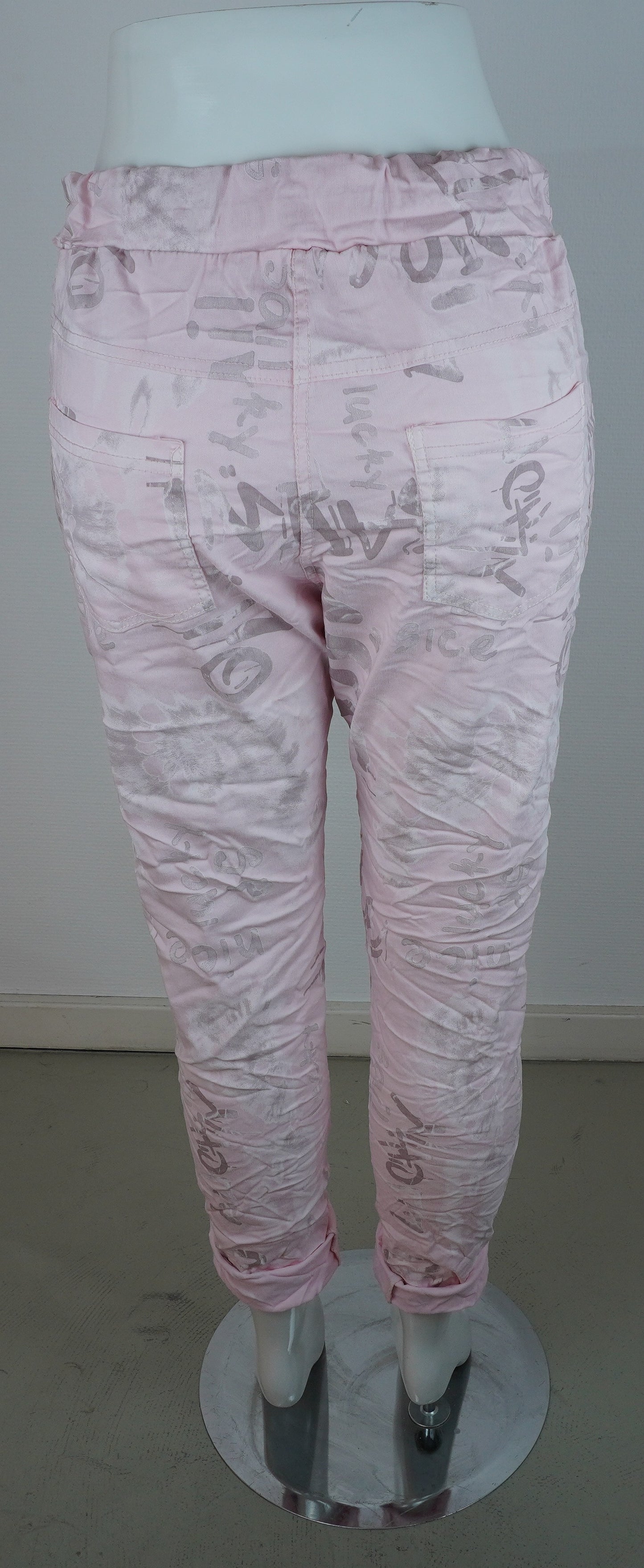 Damen Jogger-Hose Rosa – Allover Print & Zierknöpfe