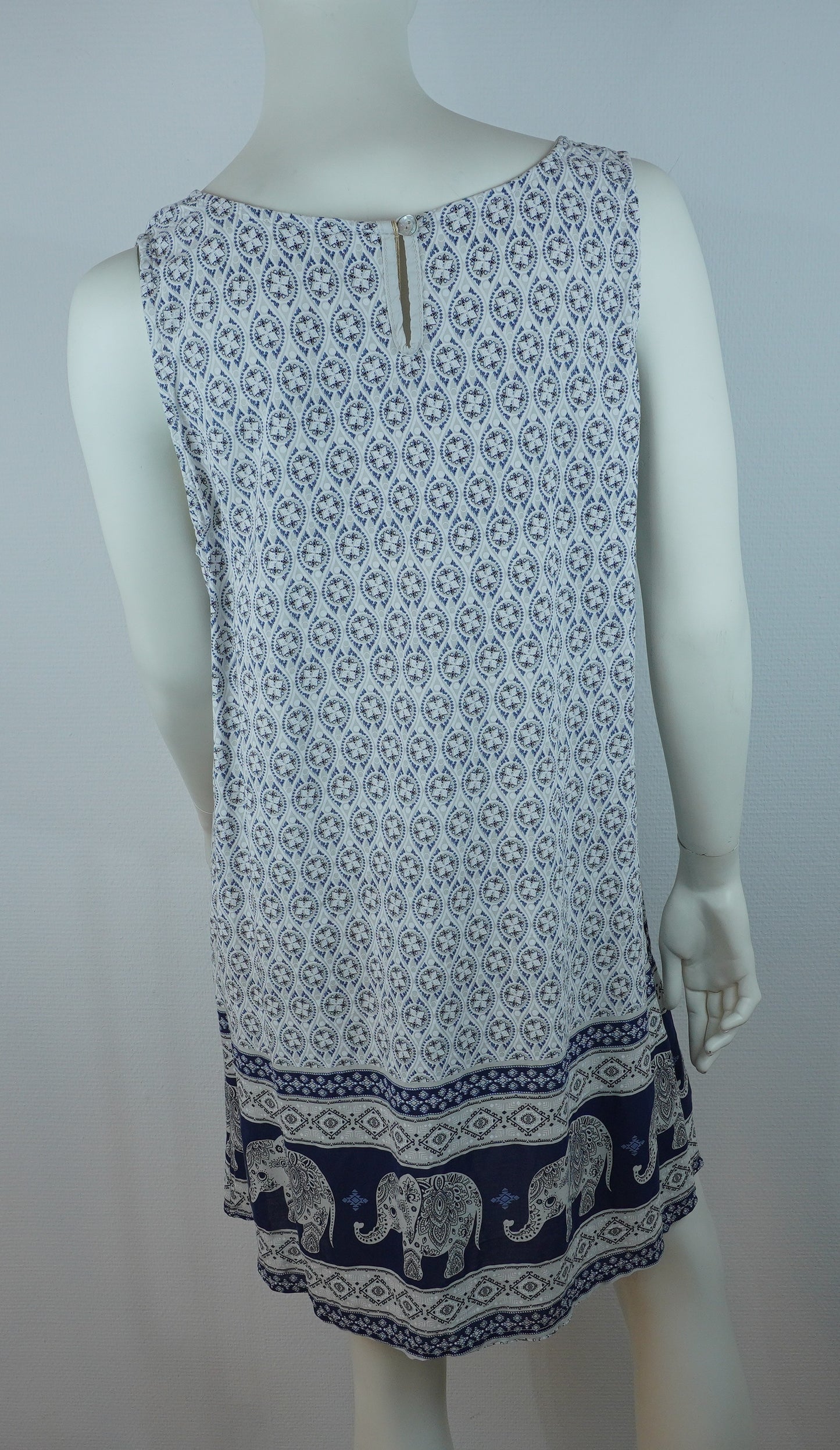 Kleid mit Elefanten-Muster / 100% Viskose – Weiß/Navy