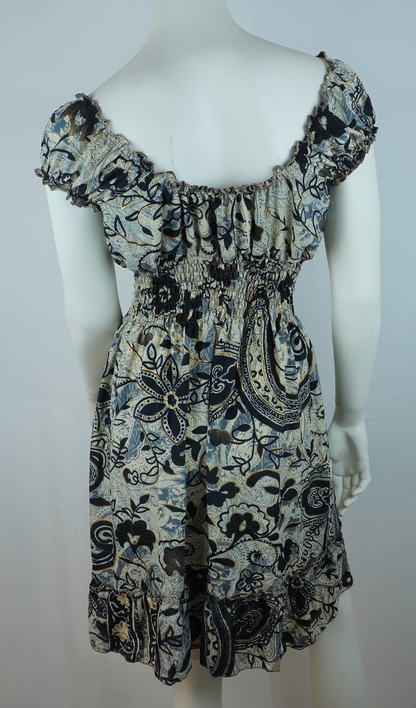 Boho Sommerkleid Paisley & Blumen Schwarz/Beige – Made in India