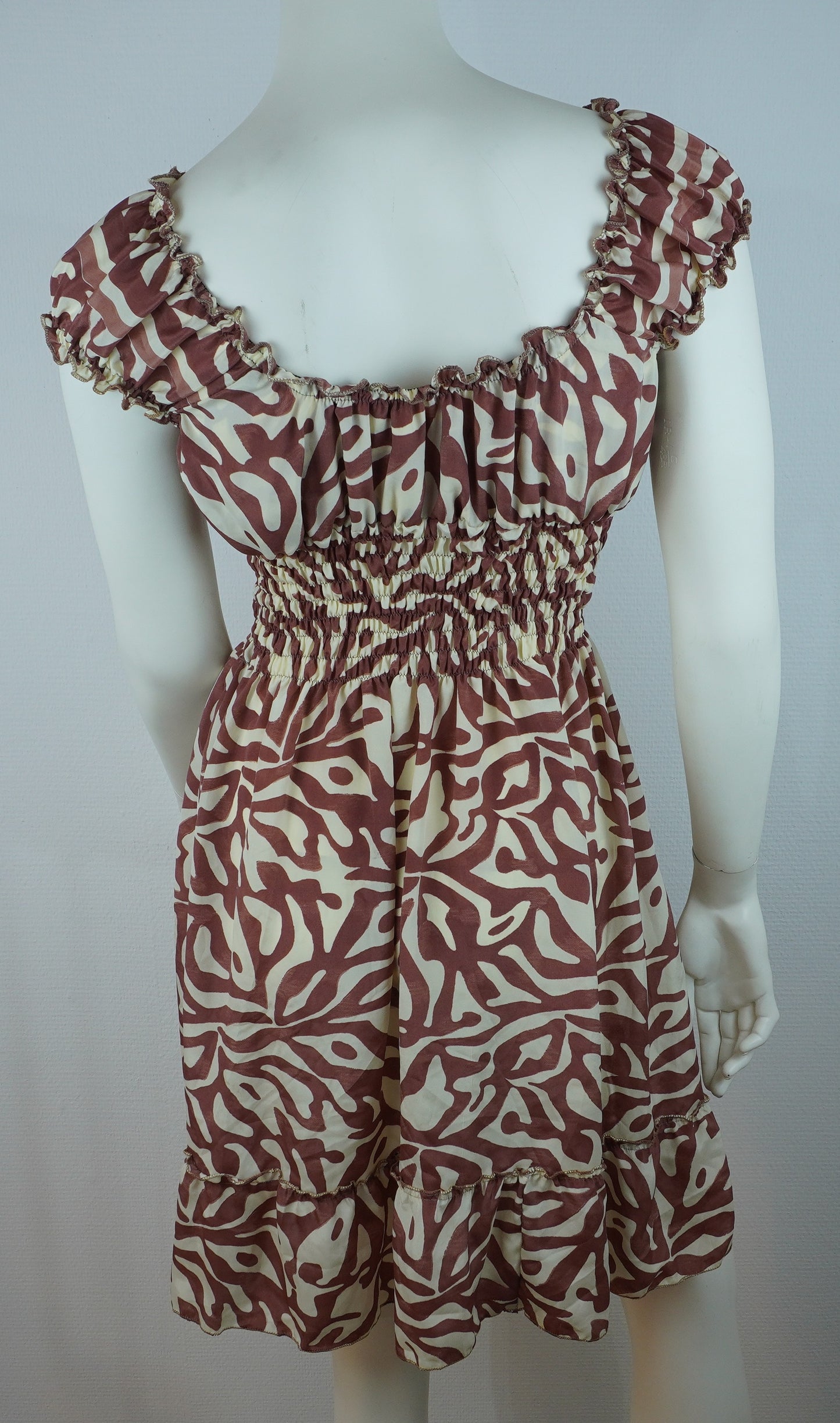 Boho Sommerkleid Zebra-Print Bordeaux/Creme – Made in India