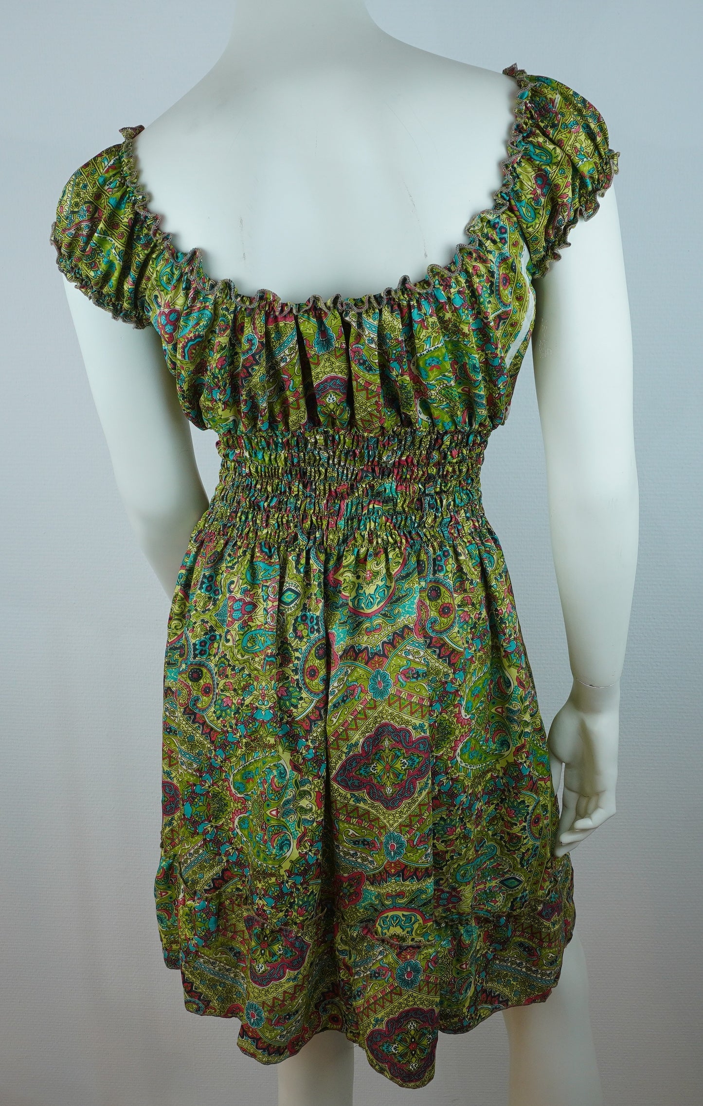 Boho Sommerkleid Paisley Olivgrün Bunt – Made in India