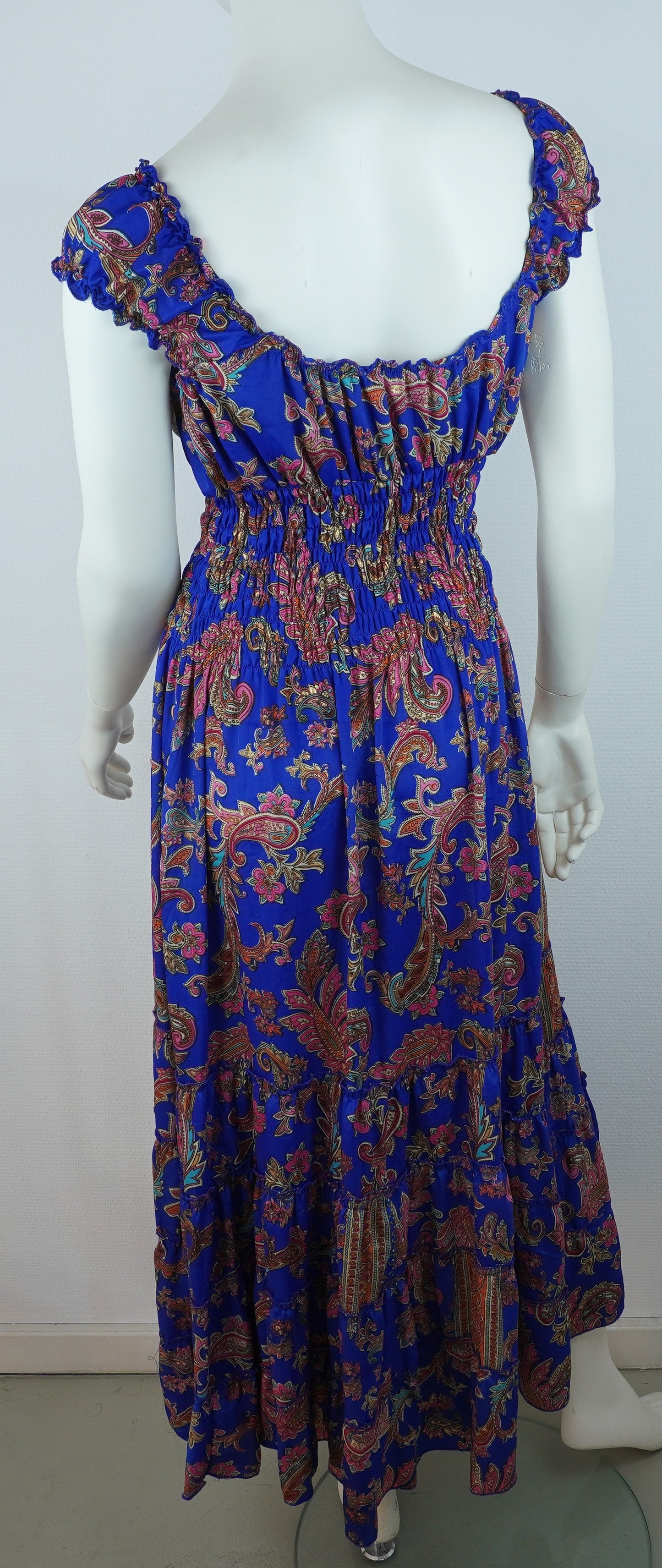 Boho Maxi Kleid Königsblau – Paisley Muster – V-Ausschnitt – Smokbund – Sommer Kleid