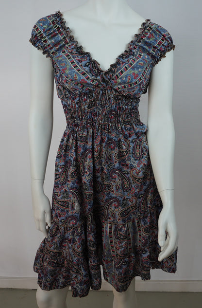 Boho Paisley Sommerkleid Mini – Multicolor Blau/Rot