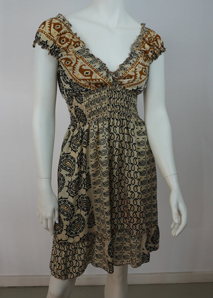 Boho Paisley Sommerkleid Mini – Multicolor Beige/Braun