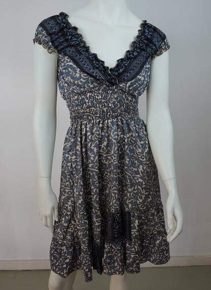 Boho Paisley Sommerkleid Mini – Multicolor Blau/Beige