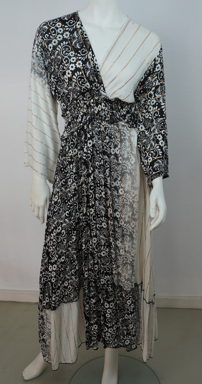 Boho Maxi Kleid – Schwarz/Weiß/Gold