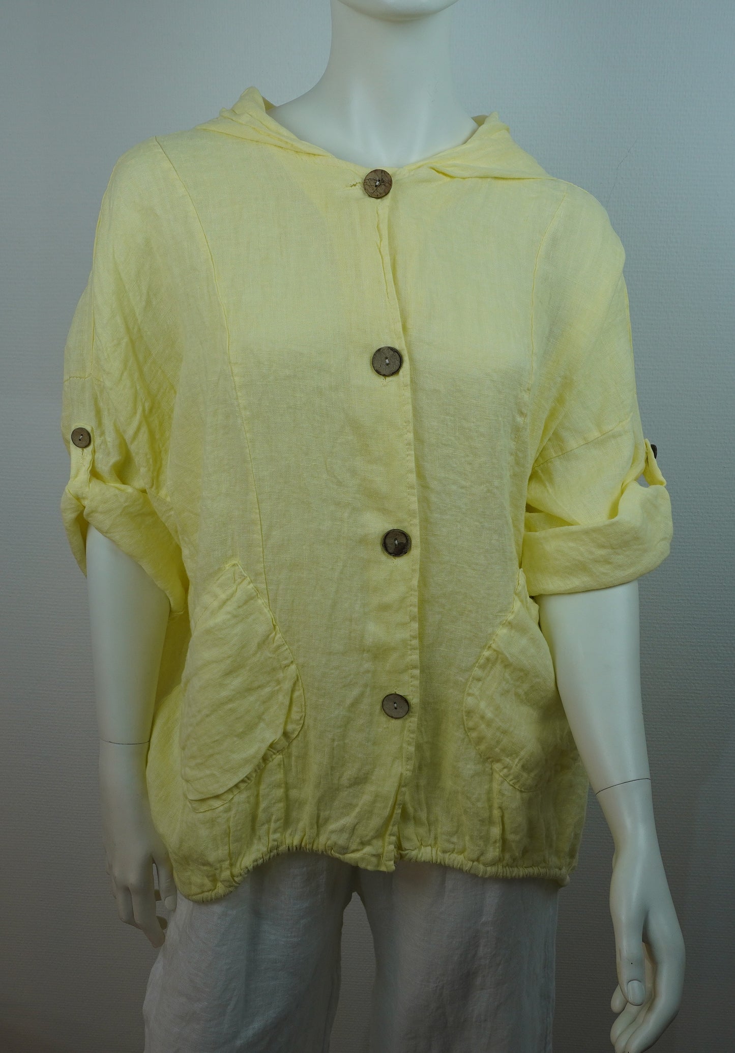 Leinen Hooded Overshirt - Gelb (One Size, 100% Leinen)