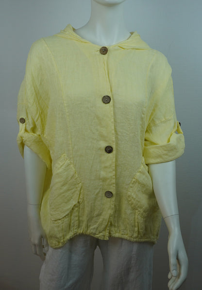 Leinen Hooded Overshirt - Gelb (One Size, 100% Leinen)