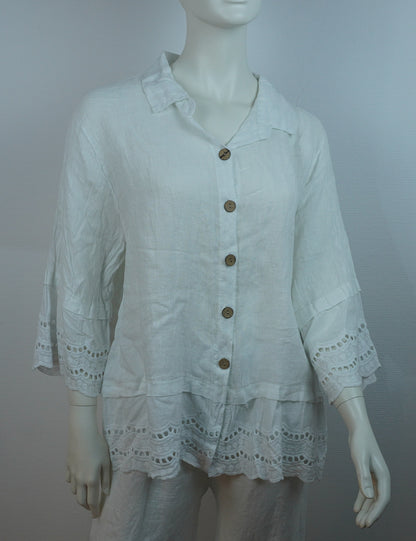 Leinen Bluse „Bianca Italia“ - Weiß (One Size, 100% Leinen)
