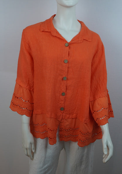 Leinen Bluse „Bianca Italia“ – Orange (One Size, 100% Leinen)