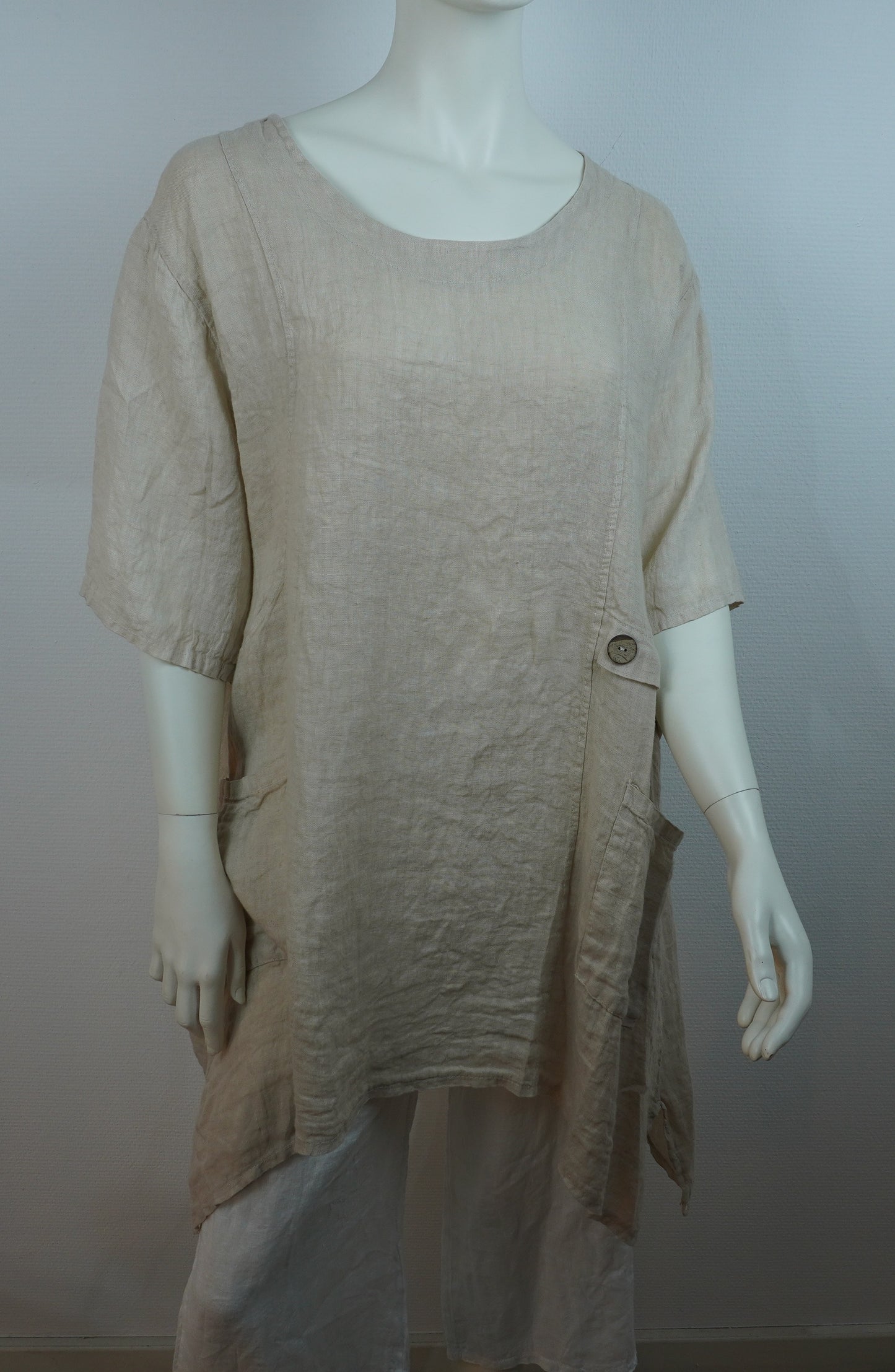 Leinen Tunika „Sabbia Italia“ – Beige (One Size, 100% Leinen)