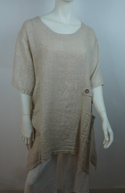 Leinen Tunika „Sabbia Italia“ – Beige (One Size, 100% Leinen)