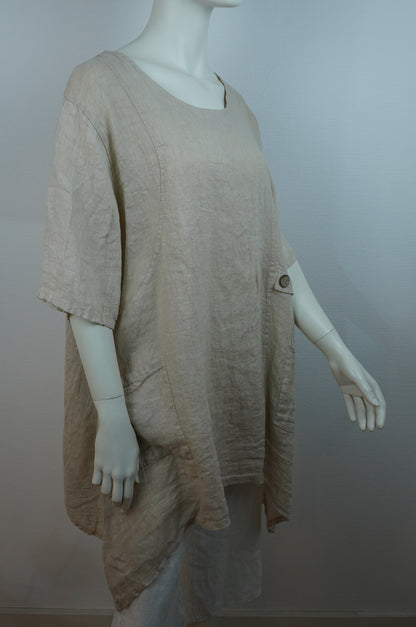 Leinen Tunika „Sabbia Italia“ – Beige (One Size, 100% Leinen)