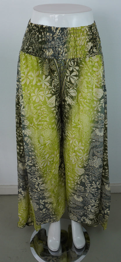 Palazzo Hose – Seide & Viskose | Floraler Boho-Print in Grün