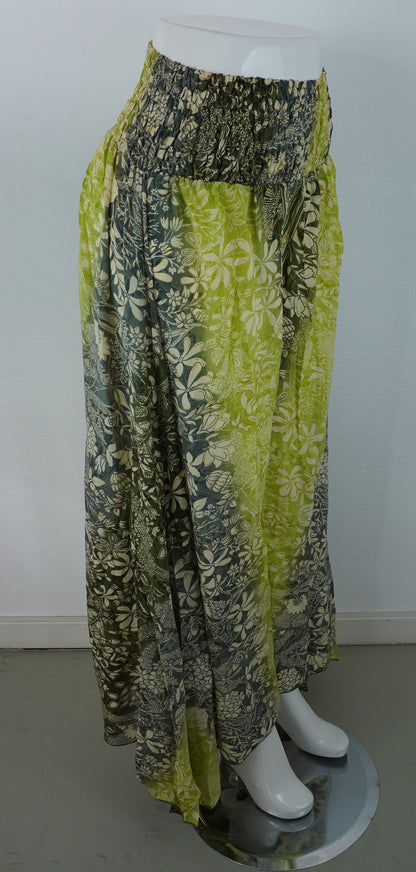 Palazzo Hose – Seide & Viskose | Floraler Boho-Print in Grün