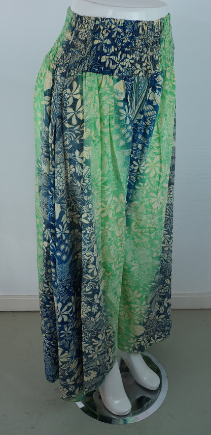 Palazzo Hose – Seide & Viskose | Floraler Boho-Print in Grün/Blau