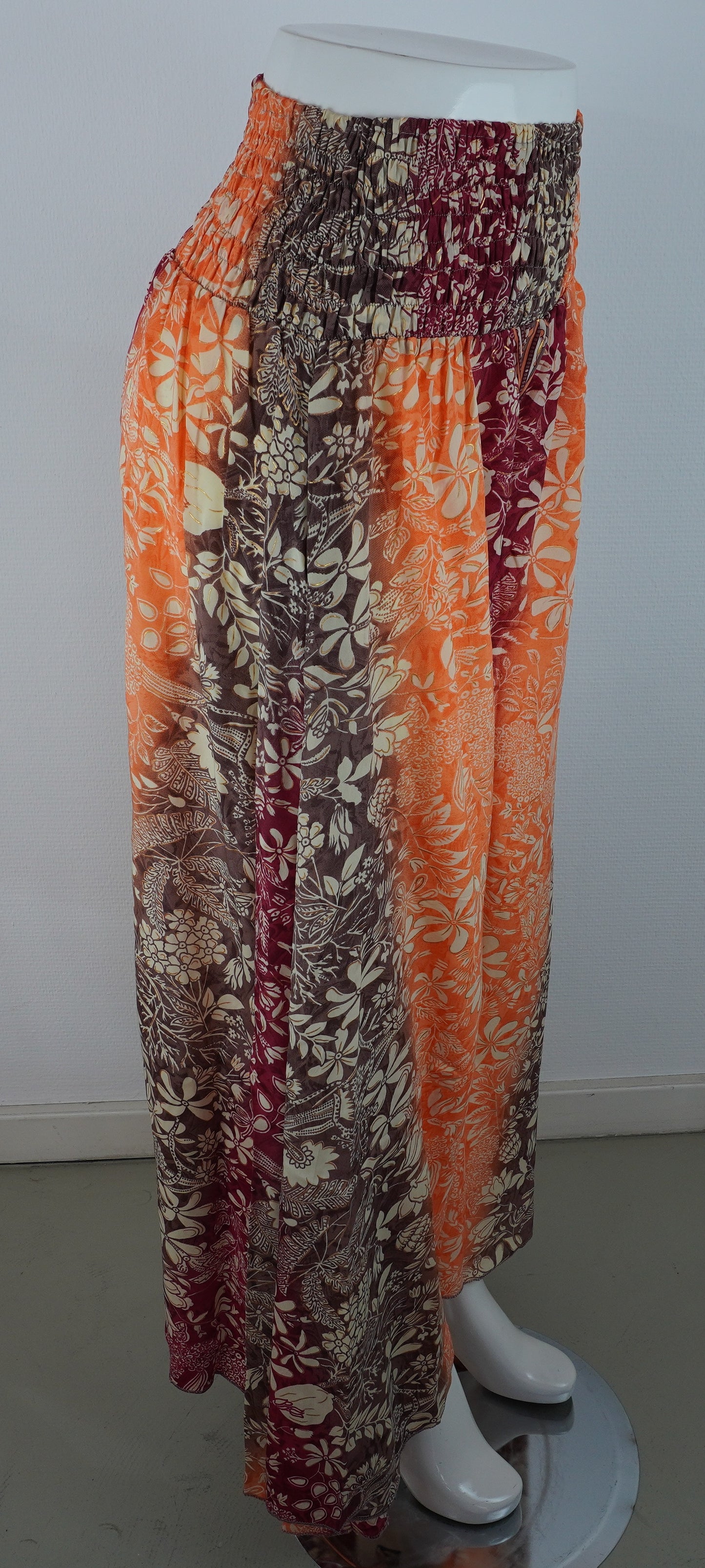 Palazzo Hose – Seide & Viskose | Floraler Boho-Print in Orange/Bordeaux
