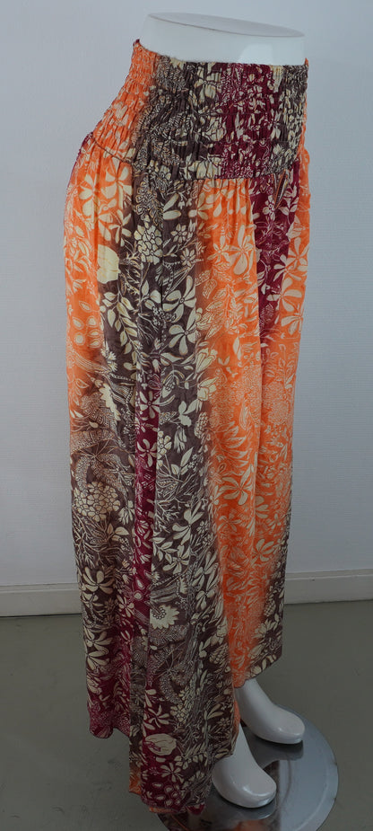 Palazzo Hose – Seide & Viskose | Floraler Boho-Print in Orange/Bordeaux