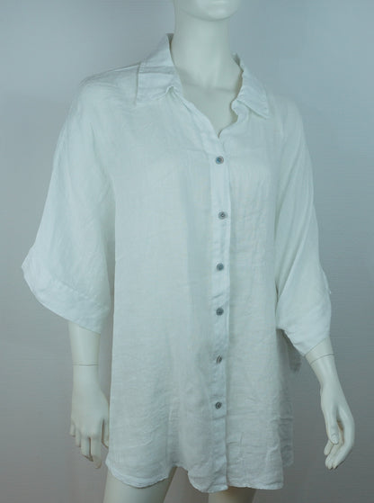 Leinenbluse Weiß – Knopfleiste, Locker Fallend, Oversize Sommerlook