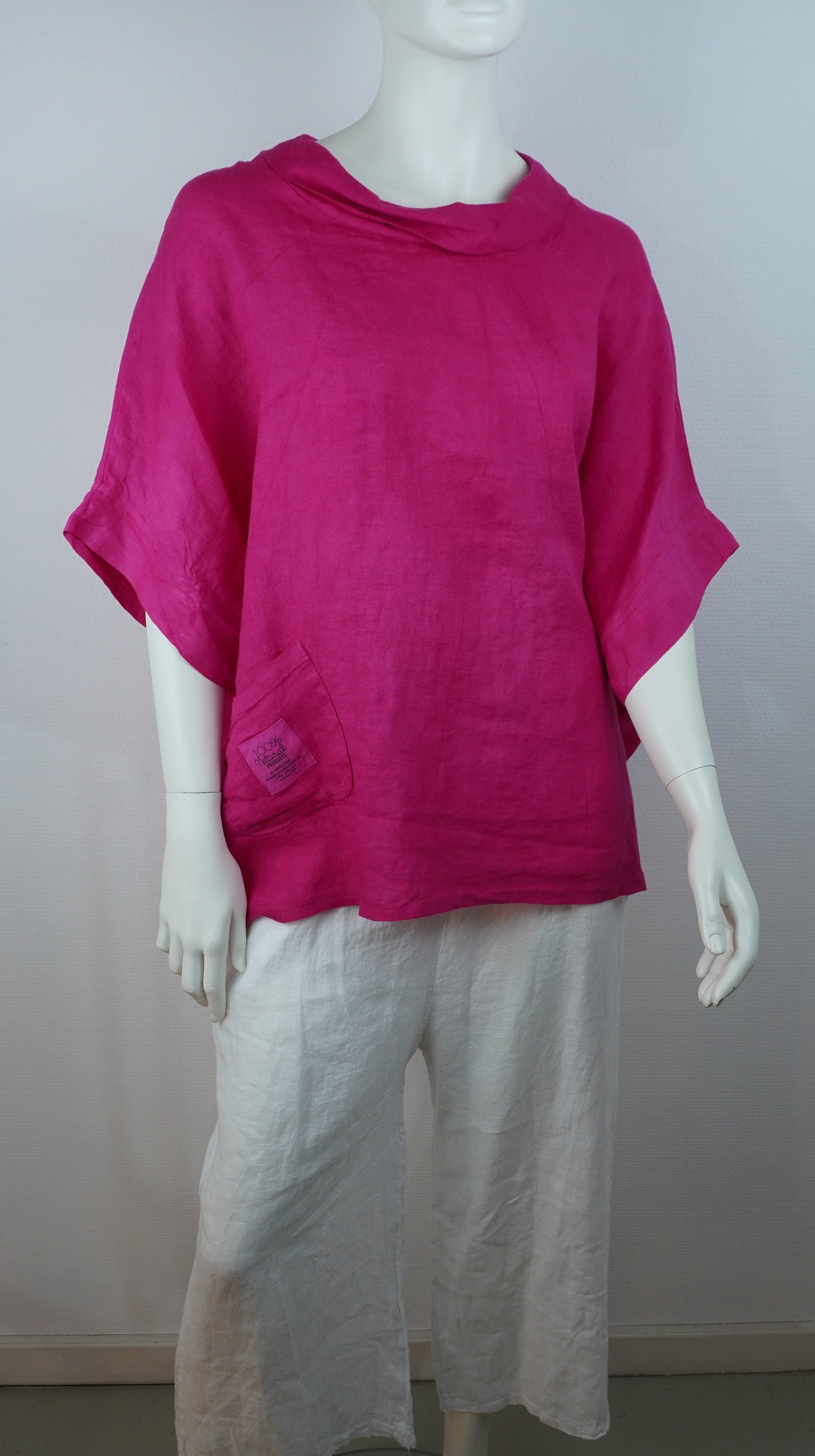 Leinen-Oberteil Fuchsia – Kurzarm, Locker Fallend, Sommer Basic