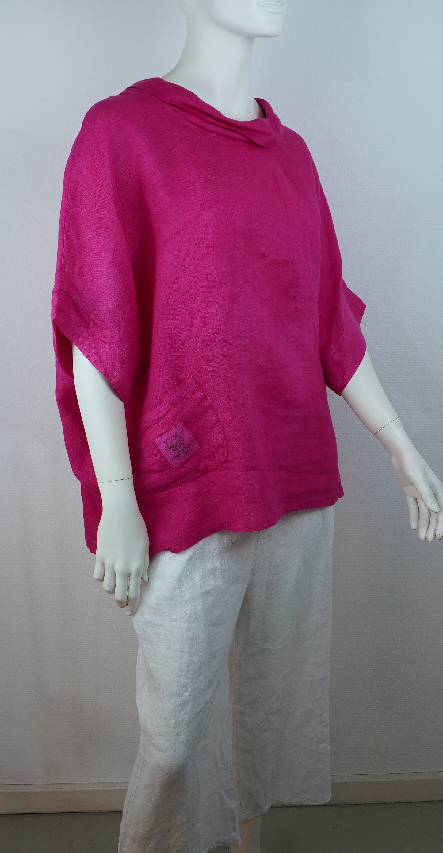 Leinen-Oberteil Fuchsia – Kurzarm, Locker Fallend, Sommer Basic