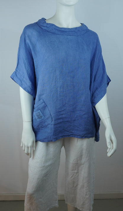 Leinen-Oberteil Blau – Kurzarm, Locker Fallend, Sommer Basic