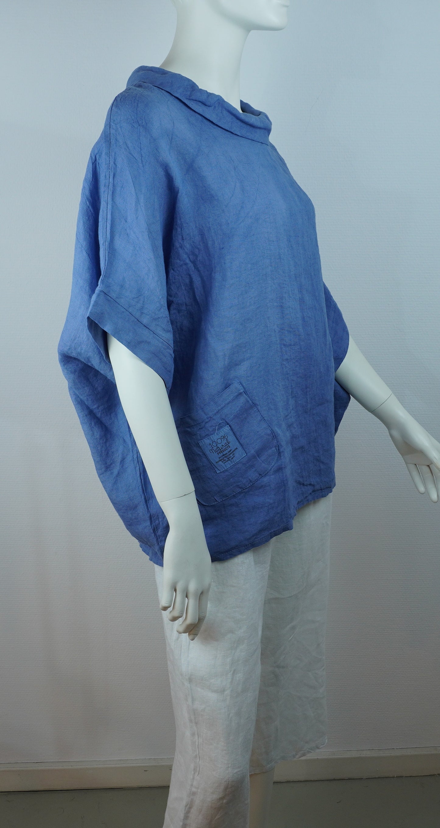 Leinen-Oberteil Blau – Kurzarm, Locker Fallend, Sommer Basic