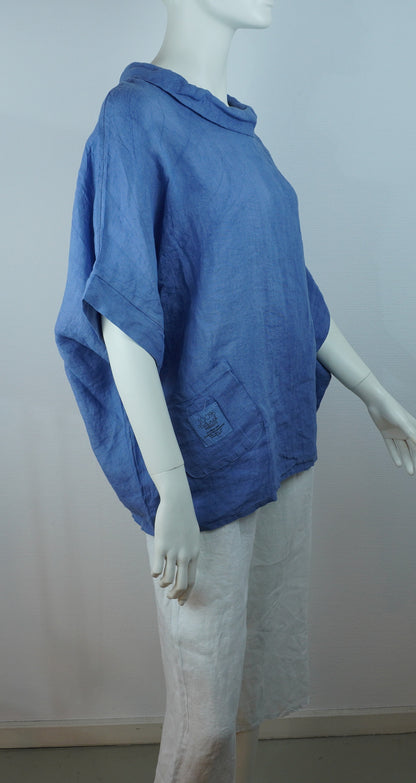 Leinen-Oberteil Blau – Kurzarm, Locker Fallend, Sommer Basic