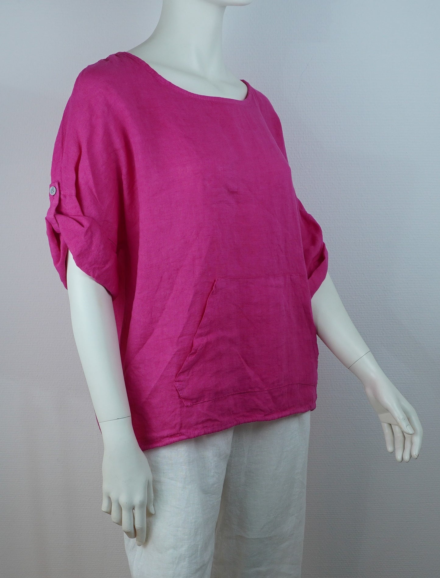 Leinen-Oberteil Pink – Kurzarm, Locker Fallend, Sommerlook