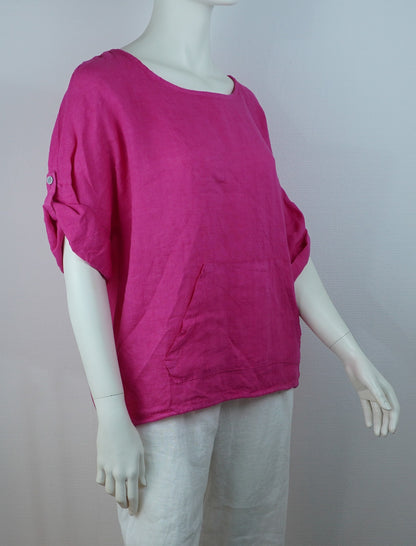 Leinen-Oberteil Pink – Kurzarm, Locker Fallend, Sommerlook