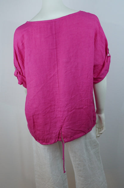 Leinen-Oberteil Pink – Kurzarm, Locker Fallend, Sommerlook