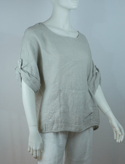 Leinen-Oberteil Natur – Kurzarm, Locker Fallend, Sommerlook