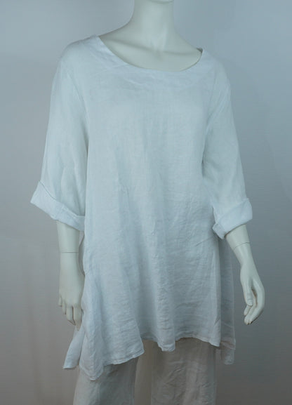 Leinen-Longshirt Weiß – 3/4-Arm, Asymmetrisch, Sommer Basic