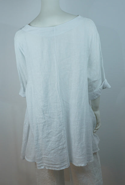 Leinen-Longshirt Weiß – 3/4-Arm, Asymmetrisch, Sommer Basic