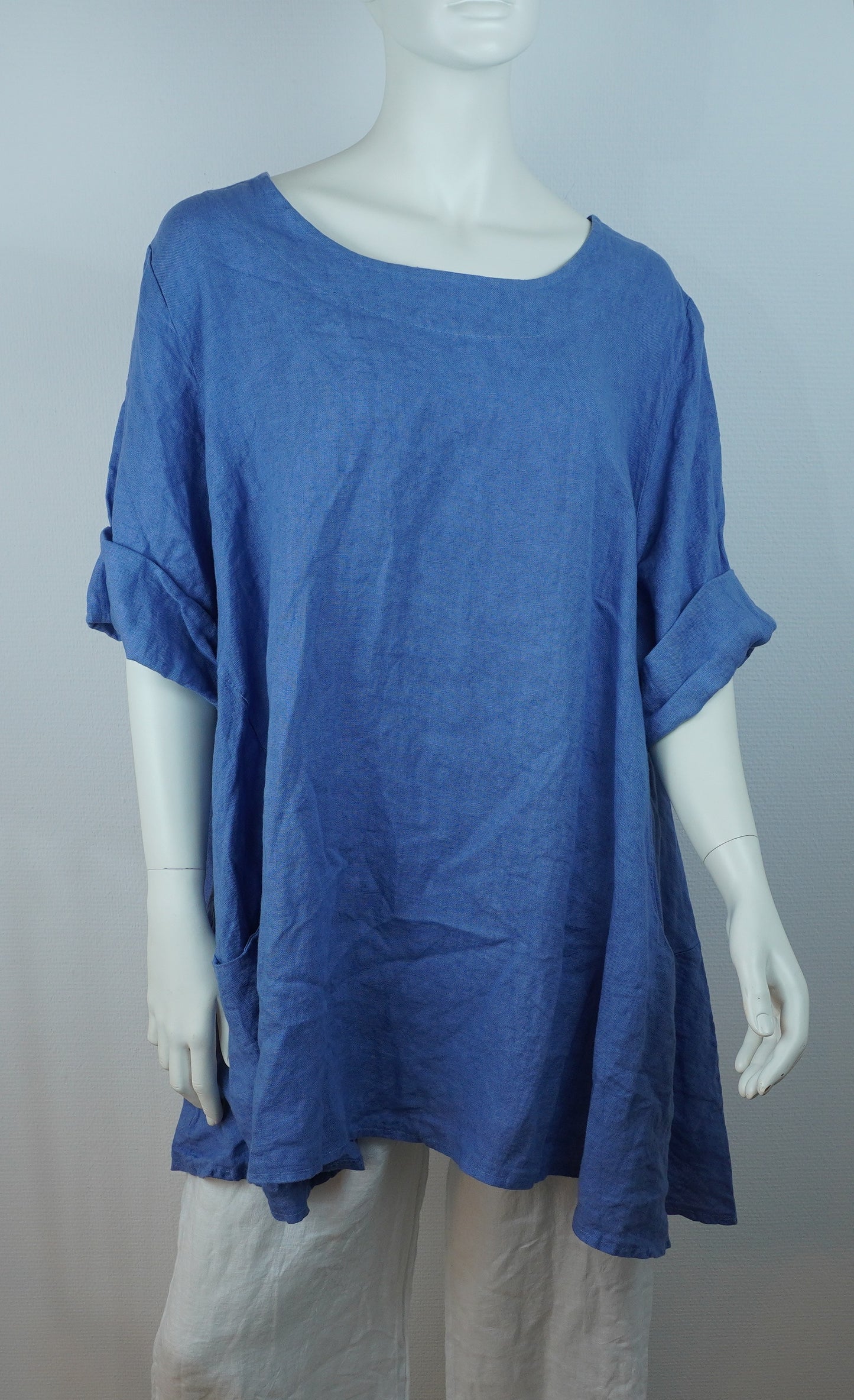 Leinen-Longshirt Blau – 3/4-Arm, Locker Fallend, Sommer Basic