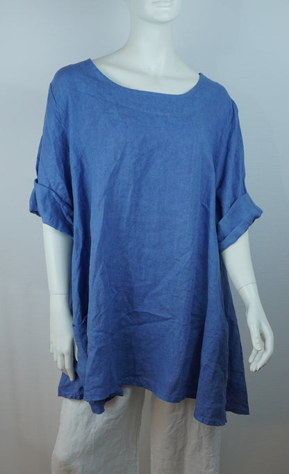 Leinen-Longshirt Blau – 3/4-Arm, Locker Fallend, Sommer Basic