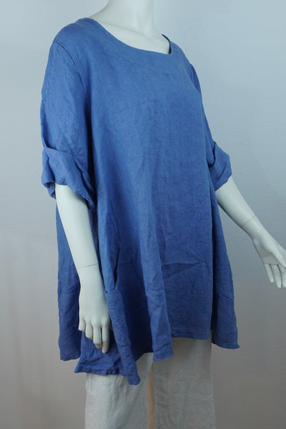 Leinen-Longshirt Blau – 3/4-Arm, Locker Fallend, Sommer Basic