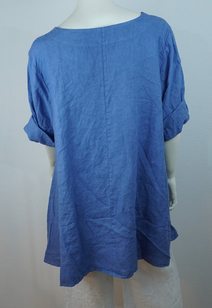 Leinen-Longshirt Blau – 3/4-Arm, Locker Fallend, Sommer Basic
