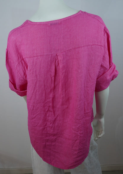 Oversize Leinenbluse 100% Leinen – mit dekorativem Statement-Knopf, Fuchsia