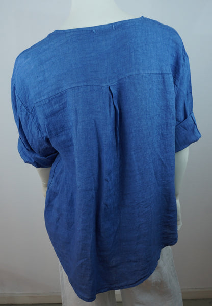 Oversize Leinenbluse 100% Leinen – Statement-Knopf, Kornblumenblau